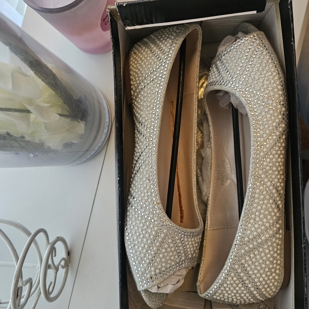 De Blossom Collection Glittering Silver Flats - Picture 3 of 16